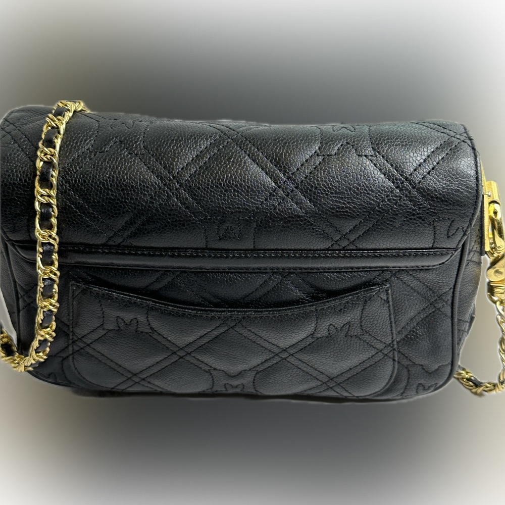 METROCITY ITALY Quilted Leather SERRATO Collection Black Gold Shoulder Bag EUC - Picture 13 of 15